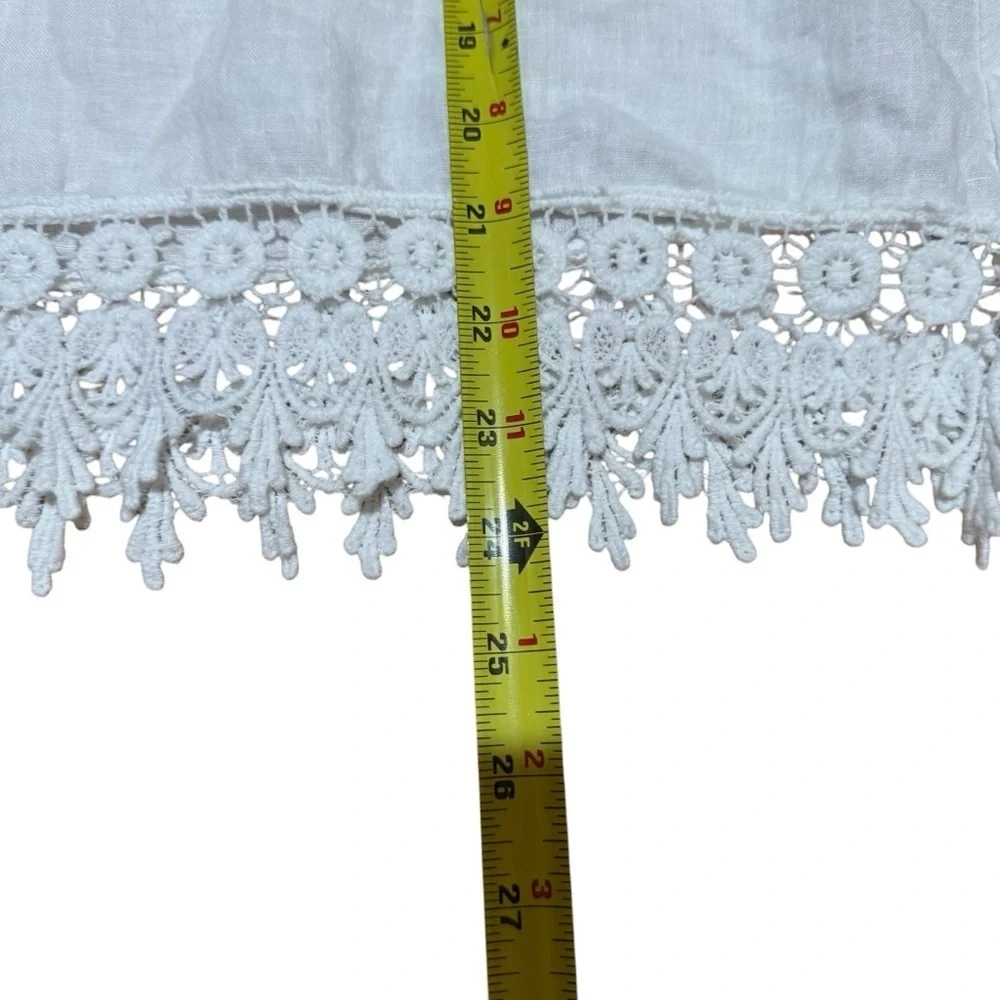 Terzo Millennio White 100% Linen Tank Top Lace Sleeveless Boho Coastal Italy S - Picture 5 of 8